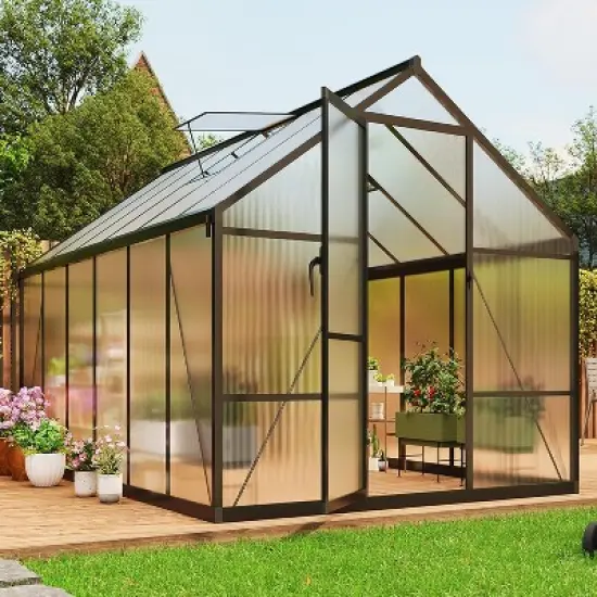 GustoWave 8x12 ft Outdoor Polycarbonate Greenhouse for Garden, Backyard, Patio, or Lawn image {3}