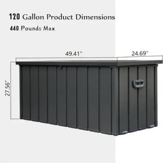 DOMETOUR 120 Gallon Waterproof Outdoor Deck Box, Large Lockable Patio Storage Bin for Cushions, Pillows, Garden Tools (Dark Gray) image {2}