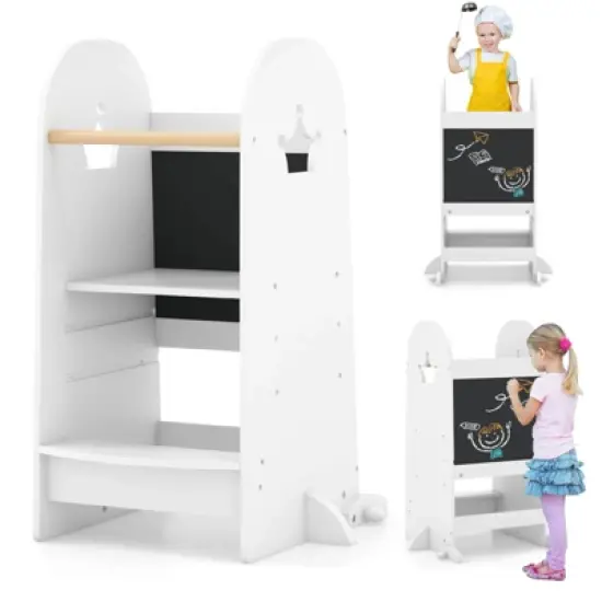 Costway Multi-purpose Kids Kitchen Tower Children Standing Tower Kids Stool Helper White/Pink image {11}