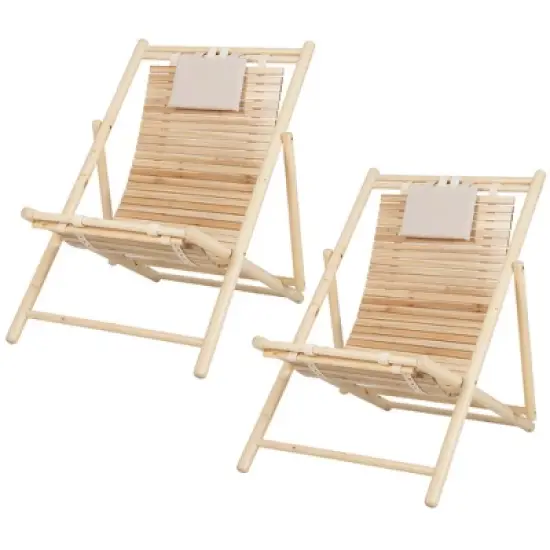 Costway Patio Outdoor Adjustable Folding Wood Sling Chair Reclining Lounge Assembly Free image {9}