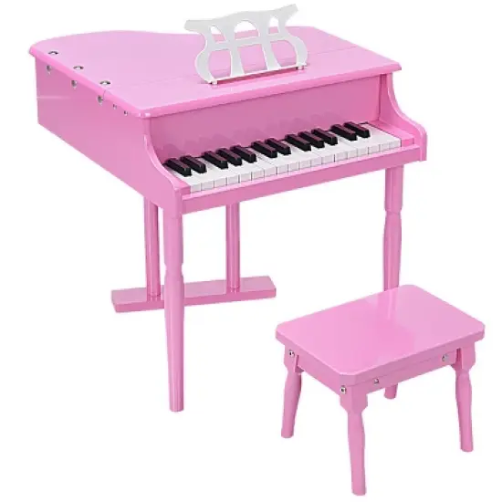 30 key Childs Toy Grand Baby Piano w/ Kids Bench Wood Pink image {2}