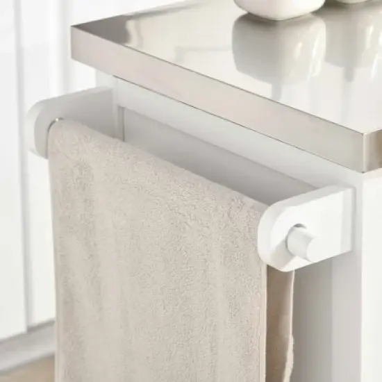 HOMCOM Rolling Kitchen Island on Wheels with Stainless Steel Top, Spice Rack & Drawers, Utility Portable Multi-Storage Cart on Wheels image {5}