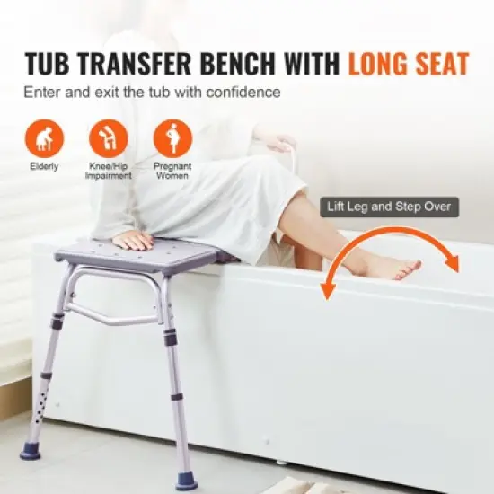 VEVOR Tub Transfer Bench for Bathtub, Adjustable Shower Seats for Adults, Lightweight Shower Bench for Elderly and Disabled, 400lbs Capacity, Grey image {2}