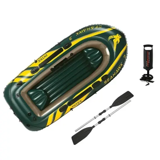 Intex 3 Person Boat Set w/ Aluminum Oars & Pump and Composite Boat Motor Mount image {2}