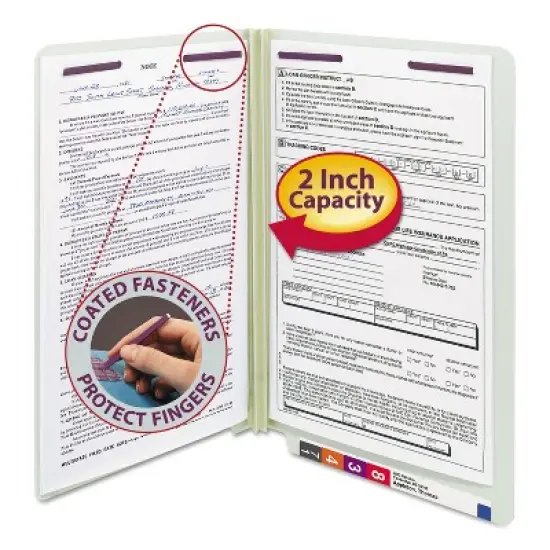 Smead End Tab Pressboard Classification Folders, Two SafeSHIELD Coated Fasteners, 2" Expansion, Legal Size, Gray-Green, 25/Box image {4}
