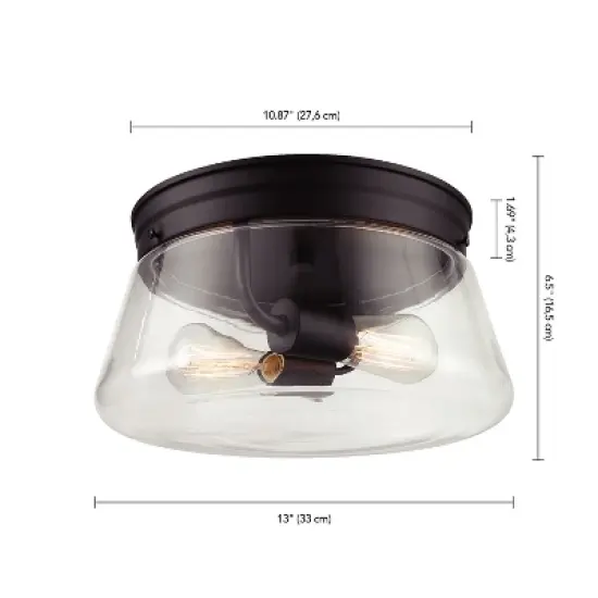 Globe Electric Aleyna 2-Light Outdoor Flush Mount Ceiling Light with Clear Glass Shade Matte Black image {2}