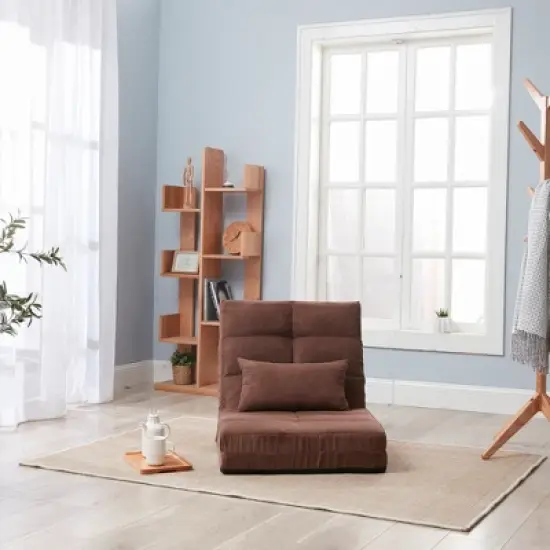 Triple Fold Down Sofa Bed, Adjustable Floor Couch Sofa with One Pillow, 5 Reclining Position, Convertible Polyester Guest Sleeper image {12}