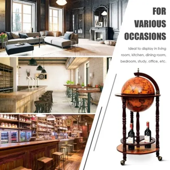 Costway  17.5'' Wood Globe Wine Bar Stand 16th Century Italian Rack Liquor Bottle Shelf image {7}