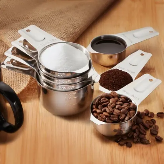 Last Confection 7-Piece Stainless Steel Measuring Cup Set - Includes 1/8 Cup Coffee Scoop - Measurements for Spices, Cooking & Baking Ingredients image {4}