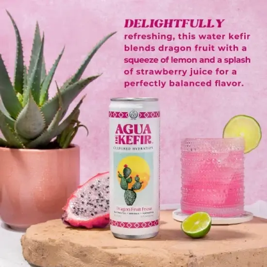 Agua de Kefir Dragon Fruit Fresa - 12 fl oz Can image {2}