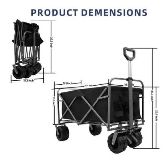 SKRAN Outdoor Collapsible Foldable Wagon Cart,198LB Load-Bearing with All-Terrain Wheels with Drink Holders for Shopping Sports Camping image {2}