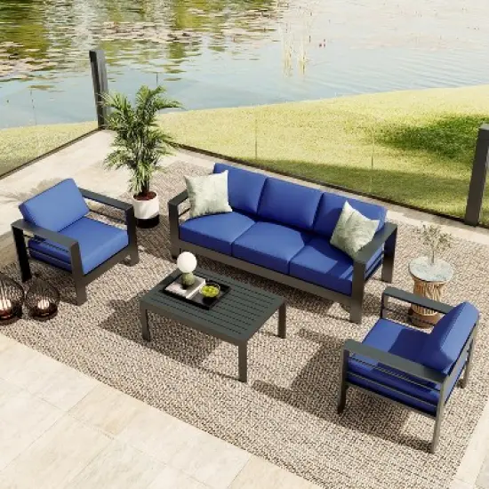 GustoWave 7 Seats Aluminum Patio Furniture Set, Modern Outdoor Conversation Set Sectional Sofa with Upgrade Cushion and Coffee Table image {8}