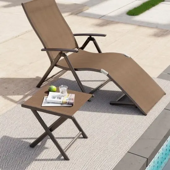 Crestlive Products Outdoor Side Table, Aluminum Outdoor End Table, Outdoor Folding Side Table with Textilene, Small Patio Coffee Table image {4}