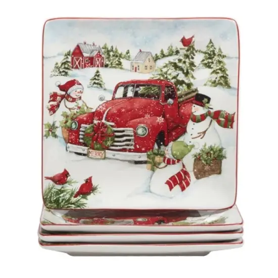 16pc Red Truck Snowman Dinnerware Set - Certified International image {1}