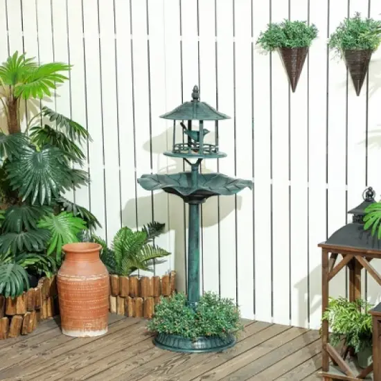 Munora 3-in-1 Pedestal Bird Bath with Feeder & Flower Planter, 20" Diameter x 44.5" Tall Outdoor Garden Decor, Green image {9}
