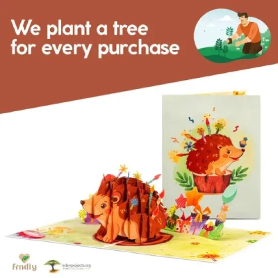 Paper Love Frndly 3D Birthday Pop Up Card, Birthday Hedgehog, Handcrafted - 100% Recycled and Eco-Friendly, 8" x 6" Cover image {3}