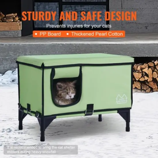 VEVOR Elevated Heated Cat House, Cuboid Kitty Shelter with Adjustable Temperature and Timer, 900D Oxford Cloth Foldable Cat Shelter , Green (Middle) image {5}