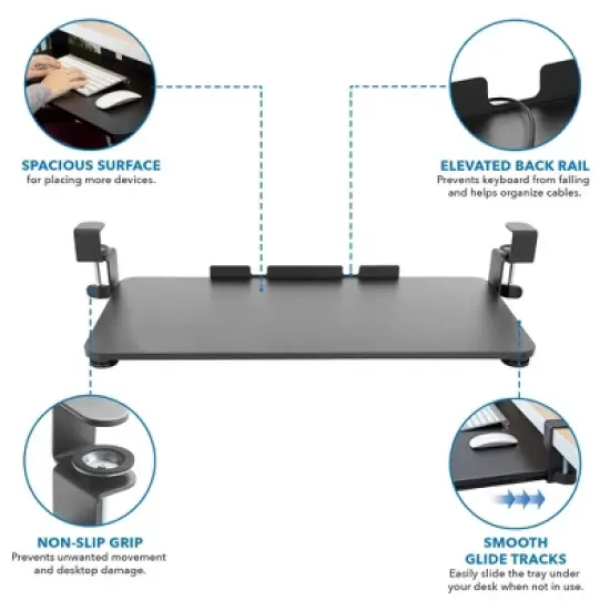 Mount-It! Clamp Keyboard Tray | Sliding Under Desk Keyboard &  Mouse Platform | Retractable Undermount Drawer | No Screws or Scratches to Assemble image {6}