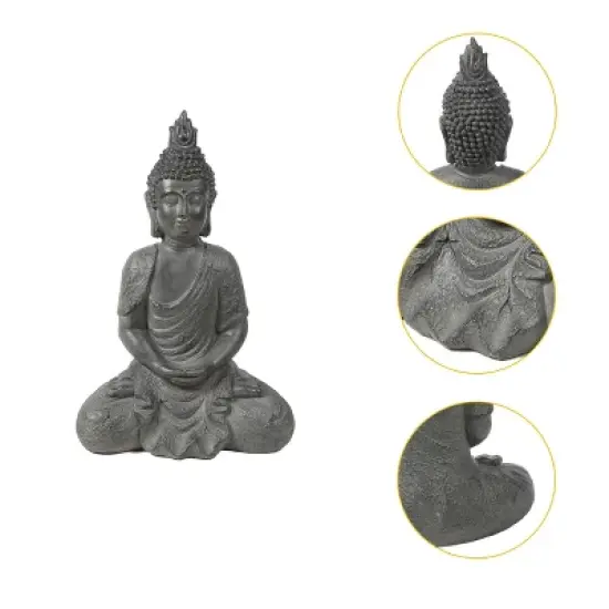 LuxenHome 21.75" Gray MgO Meditating Buddha Garden Statue image {7}