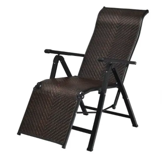 Costway Patio Rattan Folding Lounge Chair Recliner Back Adjustable Beach Yard Pool image {5}