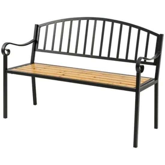 Outsunny 50" Garden Bench, Patio Loveseat with Antique Backrest, Wood Seat and Steel Frame for Backyard or Porch image {3}
