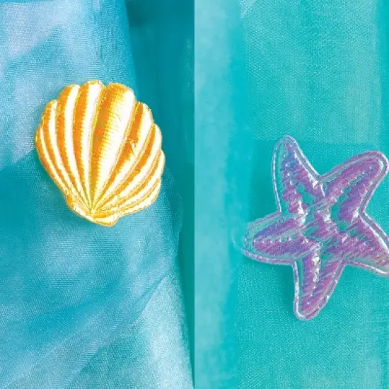 HearthSong Mermaid Blue Scalloped Gauze Canopy with LED Lights and Decorative Applique and cute Shells and Starfish image {6}