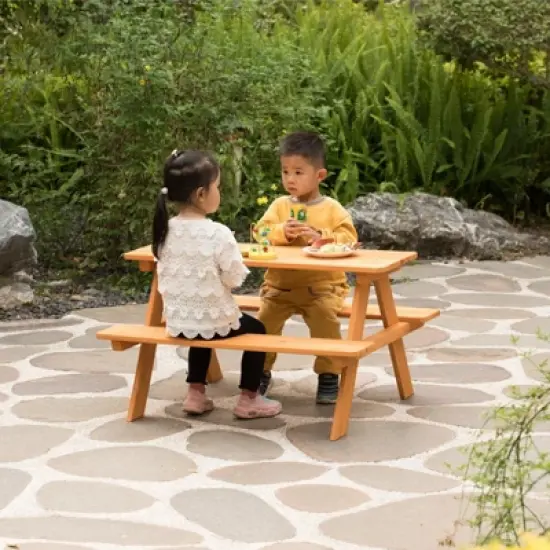 Gardenised Wooden Kids Outdoor Picnic Table for Garden and Backyard, Stained image {1}
