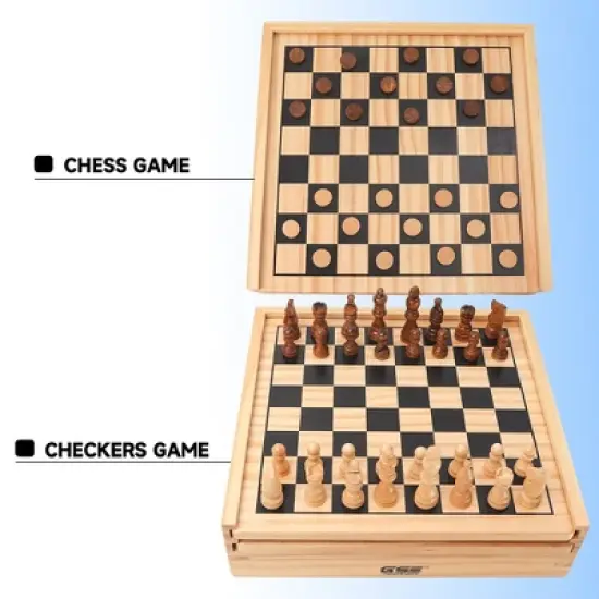GSE Wooden 9-in-1 Chess, Checkers, Backgammon, Dominoes, Chinese Checkers, Tic-Tac-Toe, Ludo, Playing Cards & Poker Dice Game Combo Set image {2}