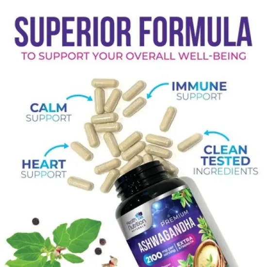 Ashwagandha 2,100 mg Extra Strength Stress & Mood Support with Black Pepper - 60 Count;120 Count image {6}