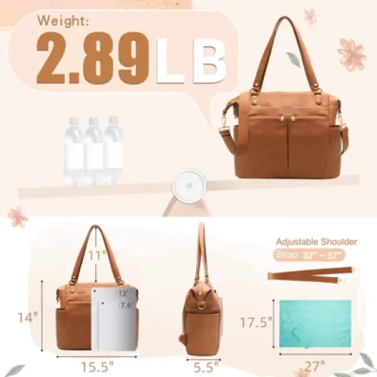 Itopfox Convertible Diaper Bag Backpack with 14 Pockets, Insulated Bottle Holders, Changing Pad, and Laptop Compartment, Vegan Leather and Nylon image {4}