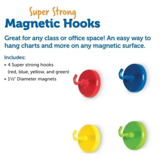 Learning Resources Super Strong Magnetic Hooks 4pc Sign Holders Classroom Hooks Teacher Supplies: Metal Teaching Aid for Kindergarten image {5}
