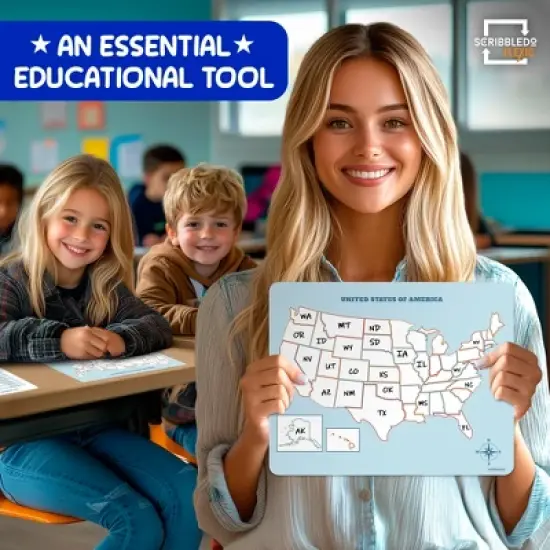 SCRIBBLEDO US Map 11"x14" Dry Erase Sheets Pack of 10 &ndash; Double-Sided with State Names on Back image {4}