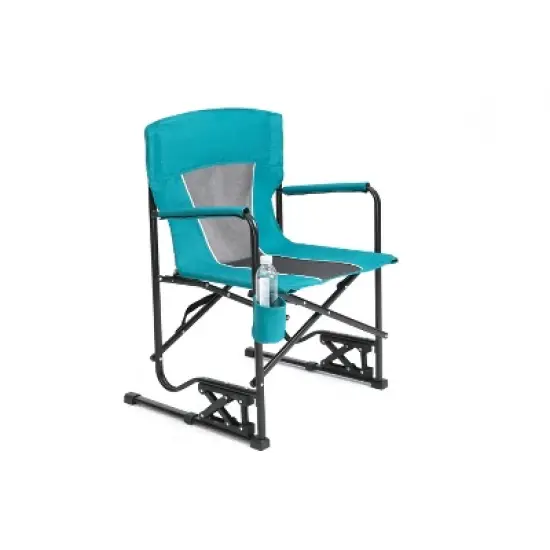 DOMETOUR Outdoor Freestyle Rocker Folding Camping Chair with Durable Armrests, Drink Holder & Comfortable Backrest - Blue image {1}
