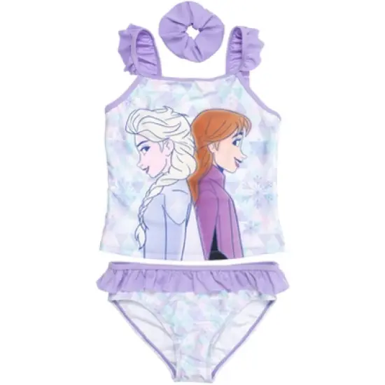 Disney Princess Princess Minnie Mouse Frozen Belle Elsa Princess Anna Girls Tankini Top Bikini Bottom and Scrunchie 3 Piece Swimsuit Set Little Kid to Big Kid image {9}
