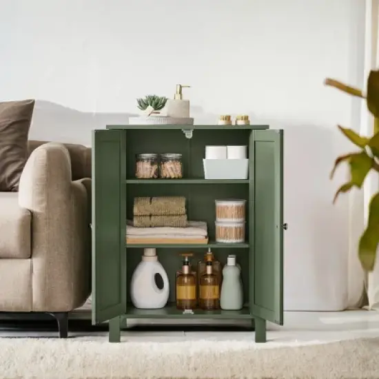 Slate Gray Freestanding Bathroom Floor Storage Cabinet - 11.8 x 23.6 x 31.5 Inches, with 2 Adjustable Shelves for Spacious Bathroom Storage image {8}