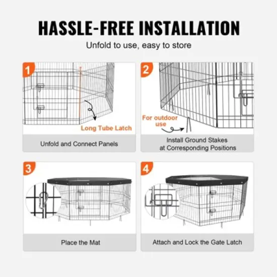VEVOR Dog Playpen, 8 Panels Foldable Metal Dog Exercise Pen with Top Cover, 24" H Pet Fence Puppy Crate Kennel with Ground Stakes image {5}