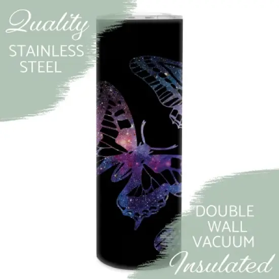 Watercolor Glittered Purple Pink Monarch Butterfly Pattern 20 ounce Stainless Steel Travel Tumbler with Lid For Your On The Go Beverages image {2}