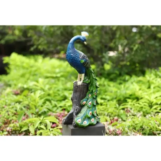 Techko Maid Peacock Meditating Solar Outdoor Garden Statue Decor with Spotlight image {10}
