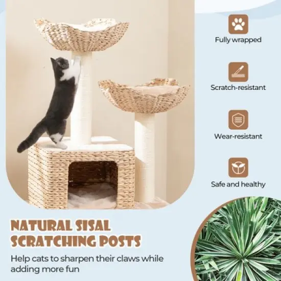 Tangkula 48" Cattail Cat Tower w/ Sisal Scratching Posts Perch Condo Basket Bed Ladder image {5}