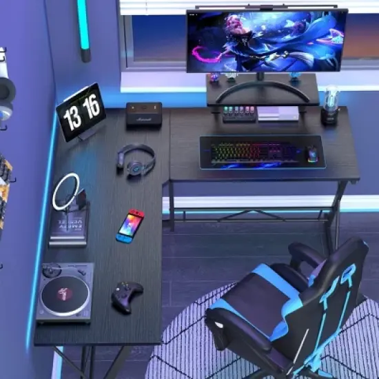 Mr Ironstone L Shaped Gaming Desk Corner Computer Desk, Home Office Desks Writing Workstation with Large Monitor Stand (51 Inch) image {3}