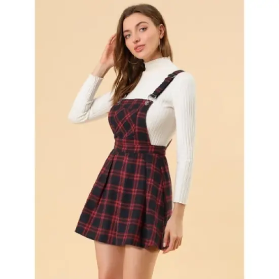 Allegra K Women's Checks Adjustable Strap Pinafore Overall Suspender Skirt image {1}