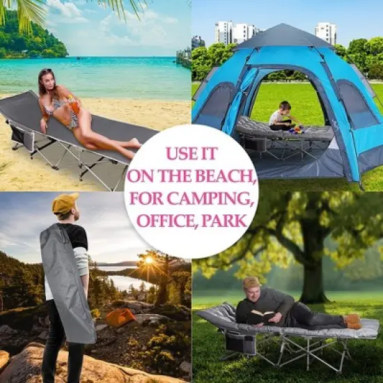 Zone Tech Folding Outdoor Camping Travel Cot and Cot Pad - Lightweight Portable Heavy Duty Adult & Kids Travel Cot w/Large Pocket and Cushion image {2}