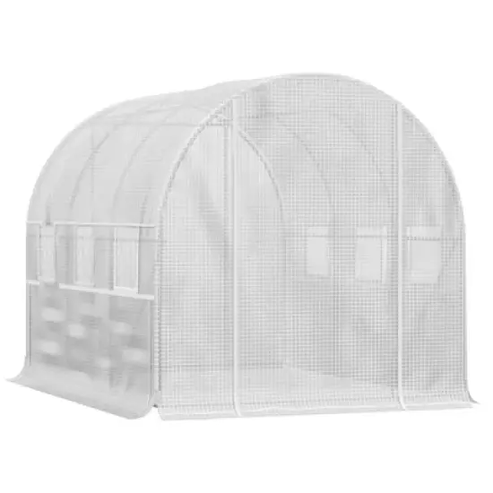 Outsunny 10' x 7' x 7' Walk-in Tunnel Greenhouse, Outdoor Plant Nursery with Quality PE Cover, Zipper Doors and Mesh Windows, White image {3}