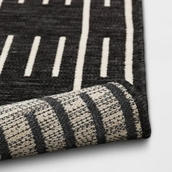 5'x7' Striped Checks Outdoor Rug Charcoal Gray - Threshold&trade; image {3}