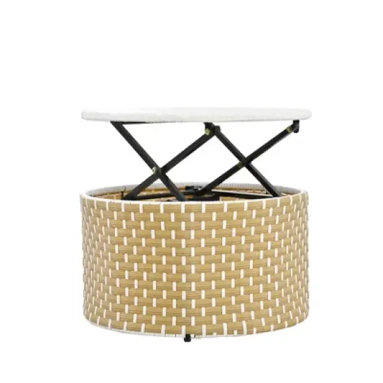 Round Outdoor Patio Sectional Sofa Set Rattan Daybed Two-Tone Weave Sunbed with Retractable Canopy, 4A -ModernLuxe image {15}