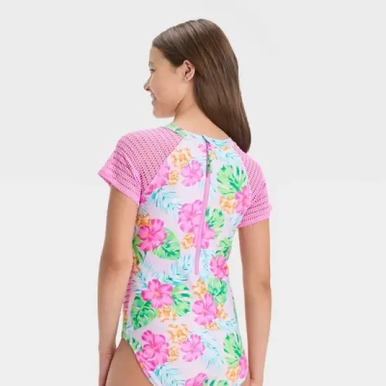 Girls' Tropical Love Floral One Piece Swimsuit - art class&trade; image {2}