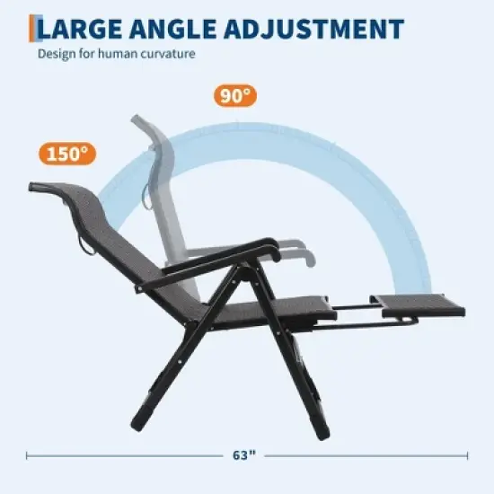 Outdoor Folding Rattan Lounge Chair, Adjustable Recliner Chair with High Backrest and Reversible Footrest, Portable for Patio Garden Pool, Brown image {4}