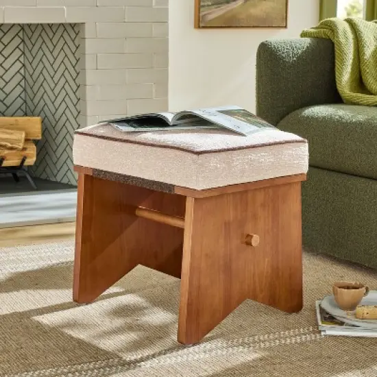 Upholstered Mid Century Ottoman Cream - Hearth & Hand&trade; with Magnolia image {1}