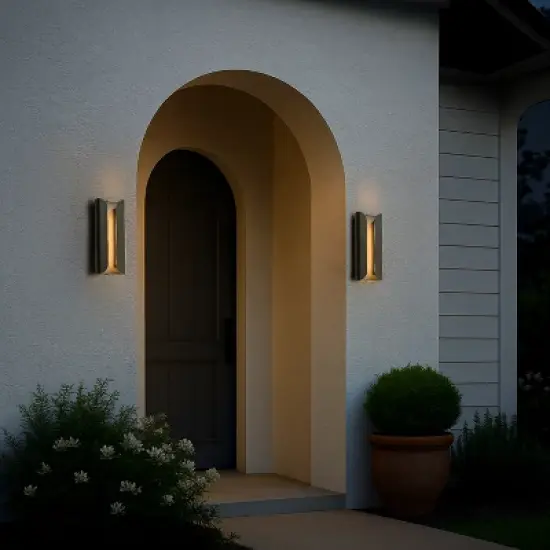 ALOADECOR H15" Matte Black Integrated LED a Wall Sconce with Acrylic Shade Modern Outdoor Wall Light with Dusk to Dawn Sensor for Garage (2 Pack) image {7}