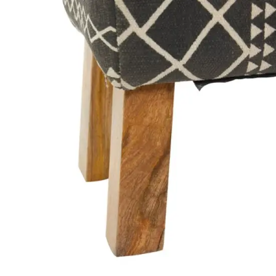 Bohemian Wood Upholstered Fabric Bench Small Black - Olivia & May image {2}